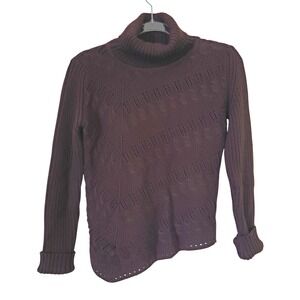Chiaramente Women's Brown Merino Wool Turtleneck Sweater Size M Made‎ In Italy